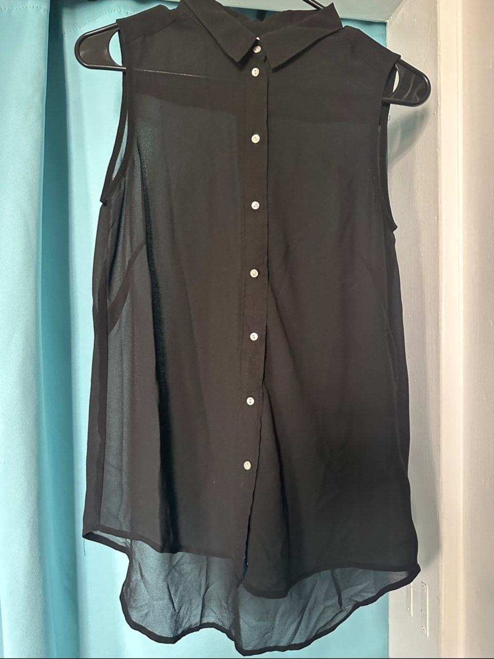 H&M Black Sleeveless Button-Up Sheer Blouse